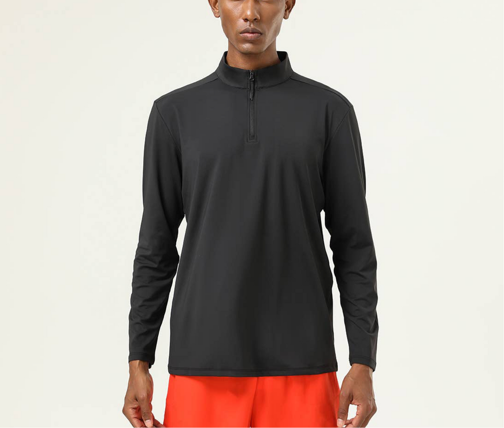 Men’s Half-Zip Stand Collar Sport Henley – Black