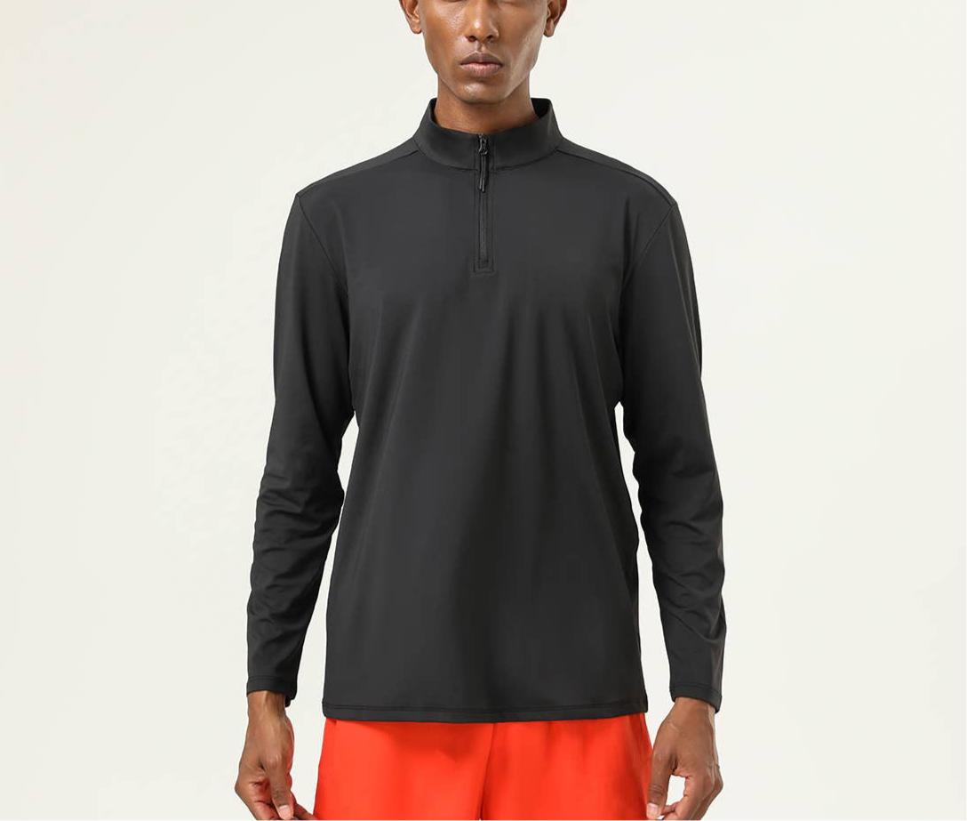 Men’s Half-Zip Stand Collar Sport Henley – Black