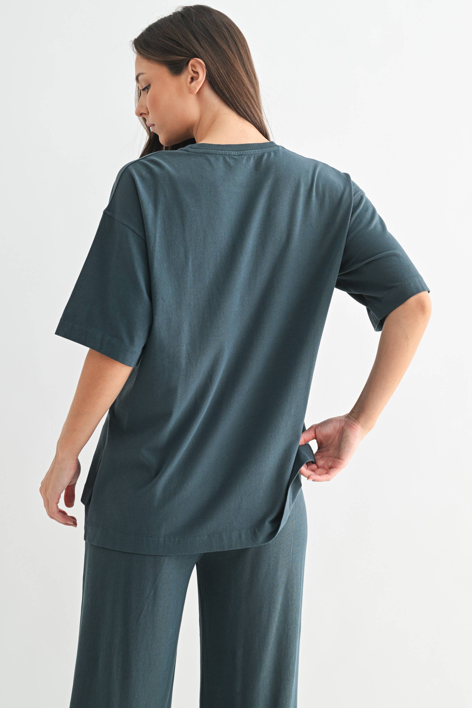 Coastal Drift Pima Cotton Pant Set in Slate Teal — oversized for ultimate comfort