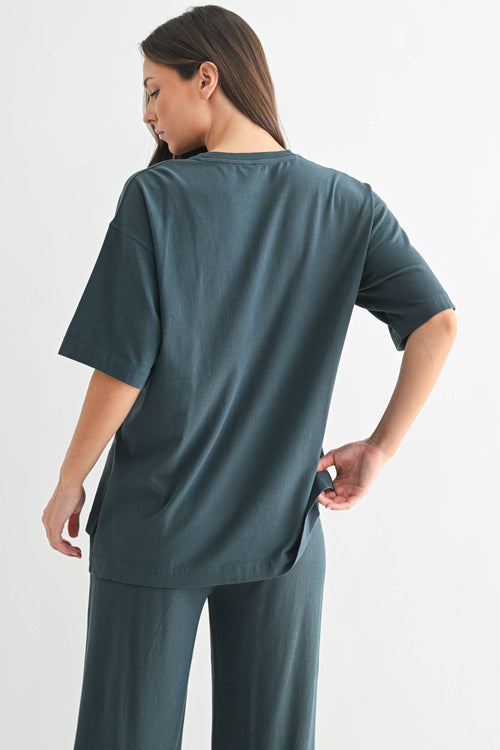 Coastal Drift Pima Cotton Pant Set in Slate Teal — oversized for ultimate comfort