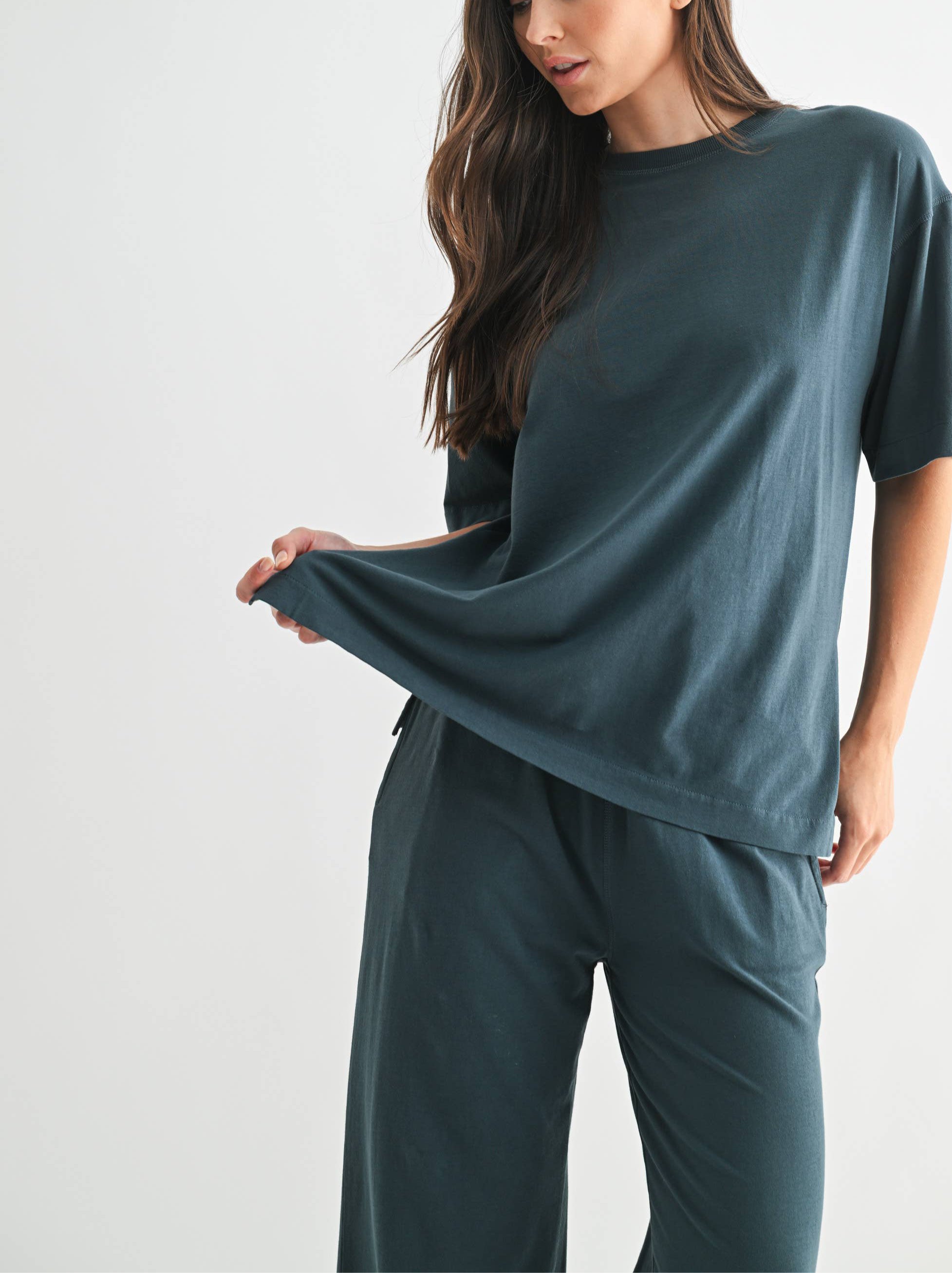 Coastal Drift Pima Cotton Pant Set in Slate Teal — oversized for ultimate comfort