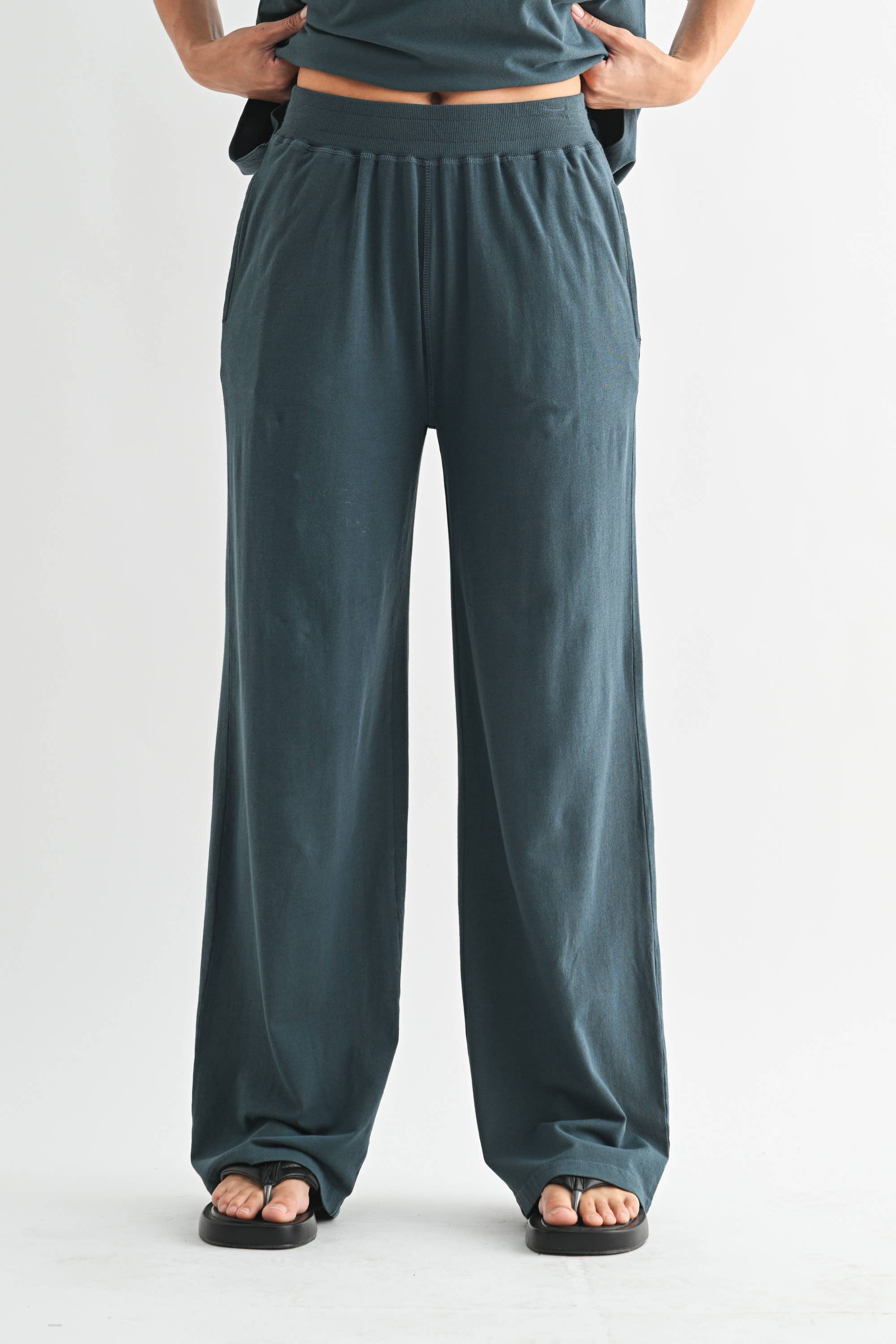 Coastal Drift Pima Cotton Pant Set in Slate Teal — oversized for ultimate comfort
