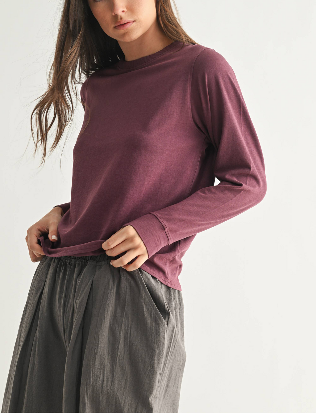 Vintage Plum Pima Cotton Relaxed Long Sleeve