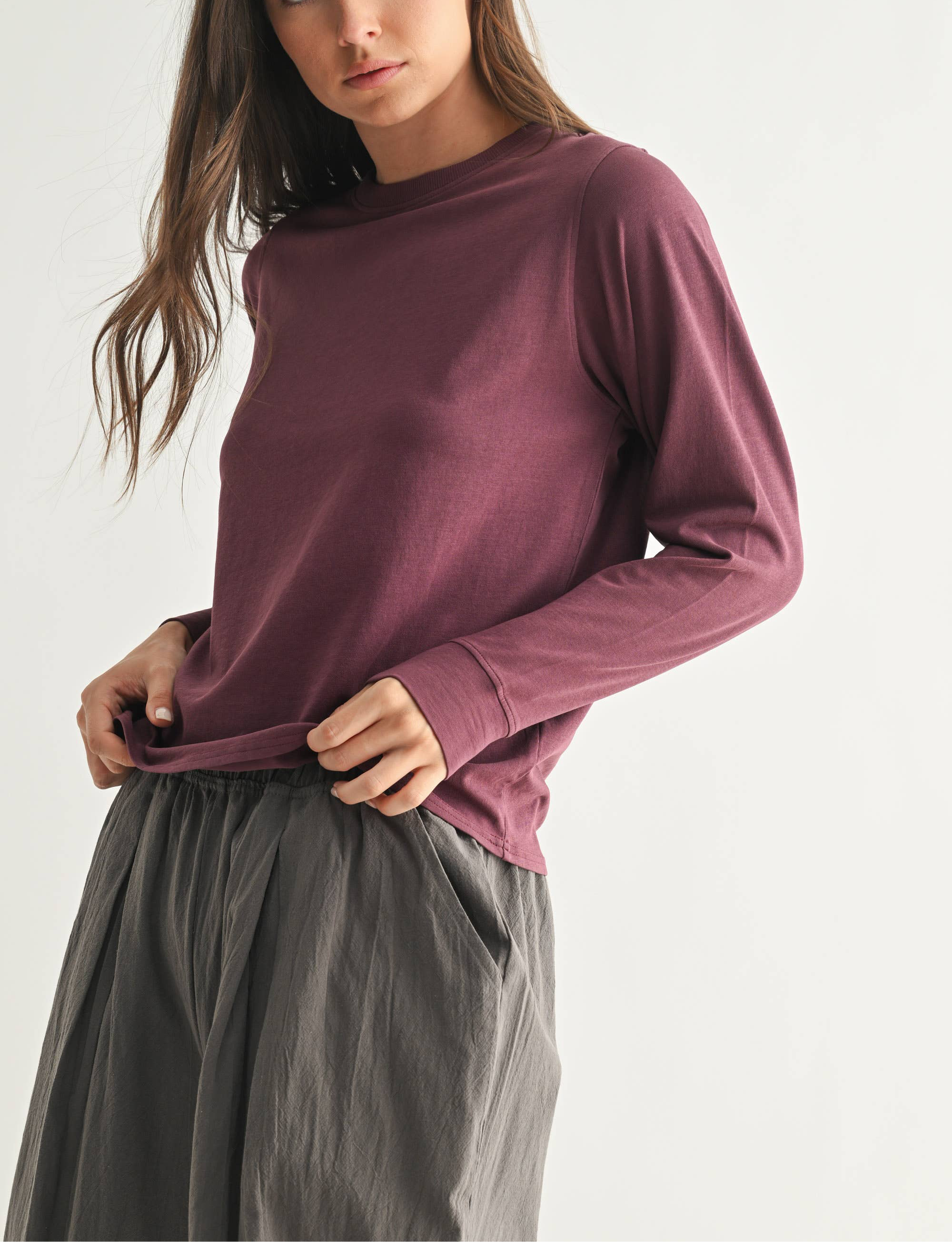 Vintage Plum Pima Cotton Relaxed Long Sleeve