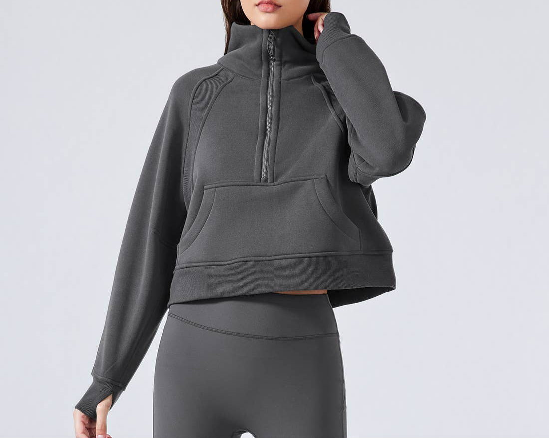 Women’s Half-Zip Fleece Sport Coat with Thumbholes