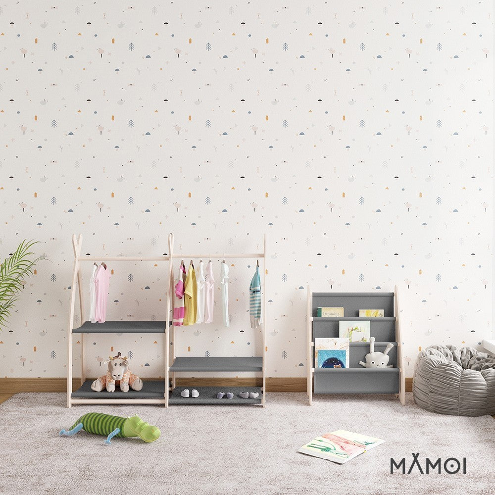 Book shelf for kids Grey, Bookcase for children's room, Small bookshelf for toddler, Child bookcases and shelves, Wall stand storage and furniture for bedroom