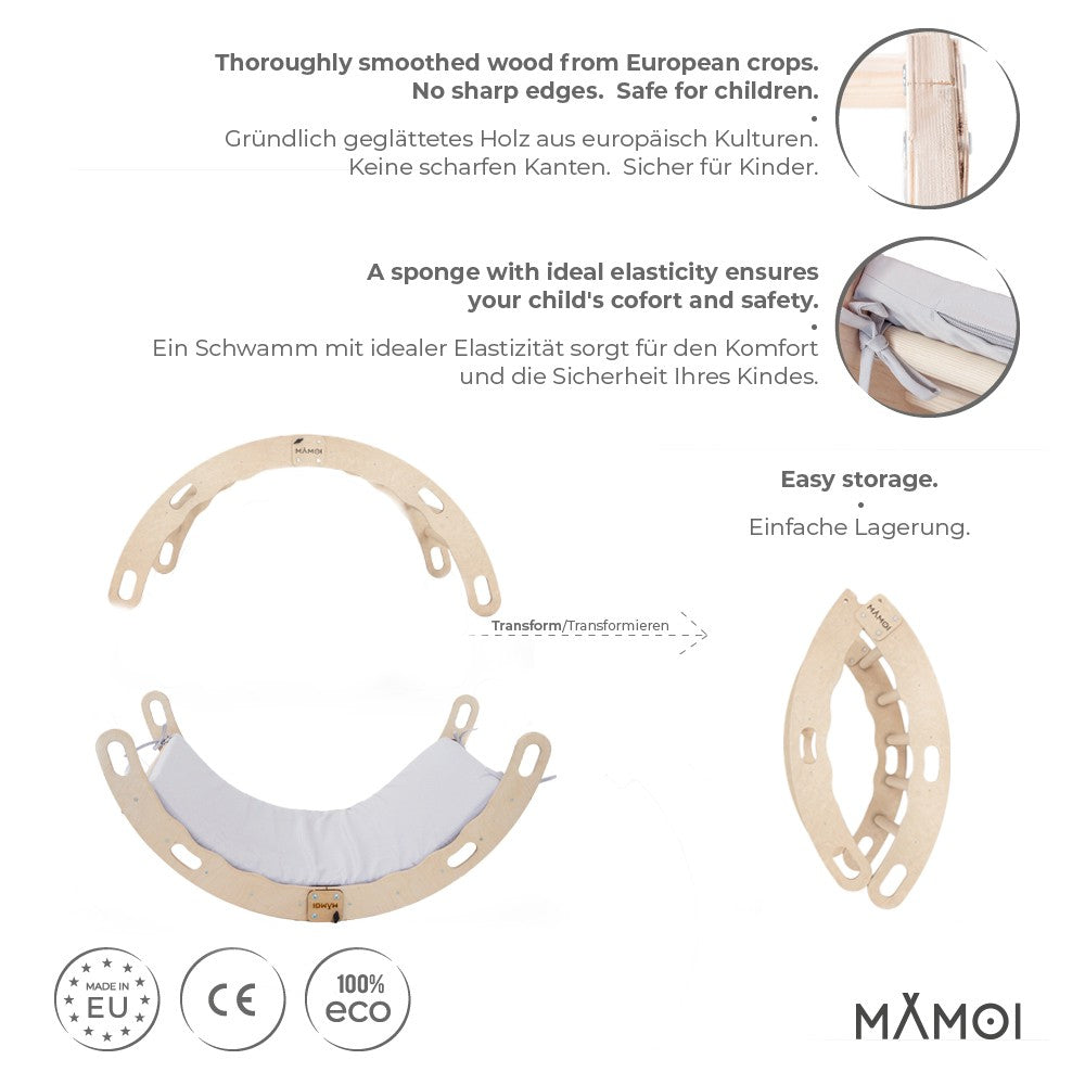 Toddler climbing frame indoor with cushion, Cushion for indoor climbing frame for toddlers, Baby kids climbing dome, Wooden climbing triangle for children from 1/2/3 years